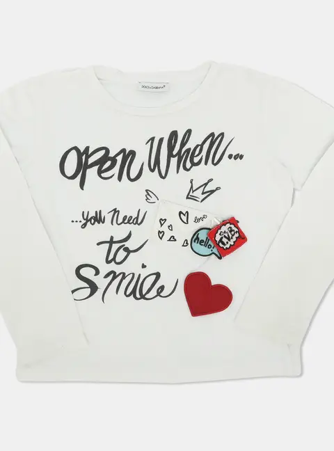 Dolce & Gabbana White Printed Cotton Sweatshirt 5 Years