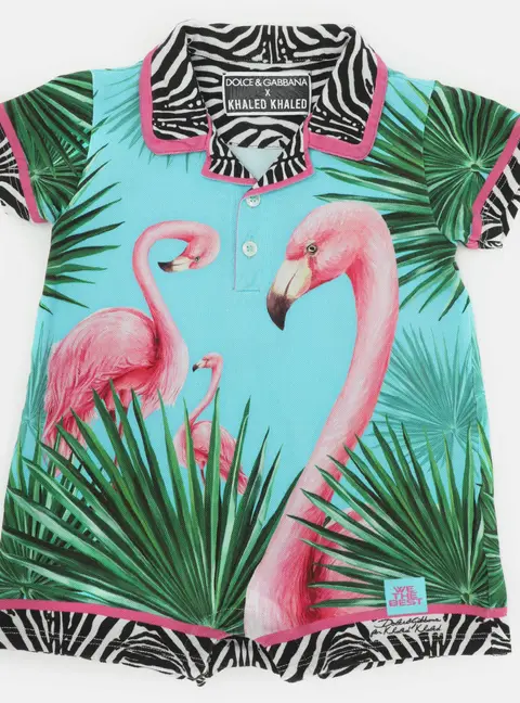 Dolce & Gabbana x Khaled Khaled Green Multicolor Printed Flamingo Jersey Jumper 12-18 months
