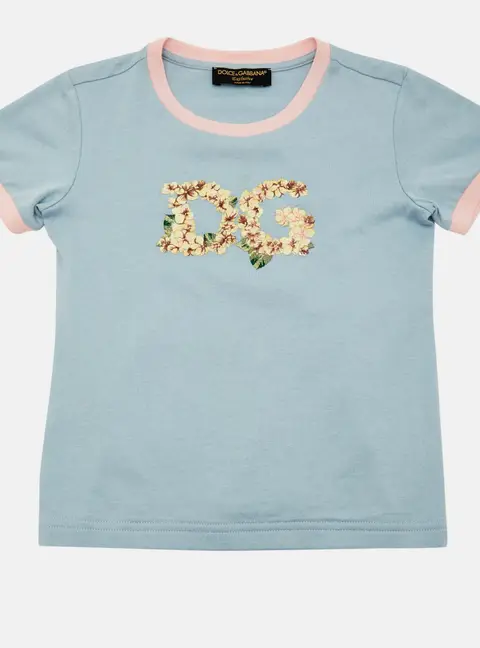 Dolce & Gabbana Kids Blue DG Embroidered Cotton Crewneck T-Shirt 4Yrs
