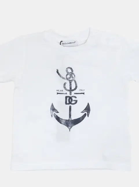 Dolce & Gabbana White Jersey Anchor Print T-Shirt 6-9 Month