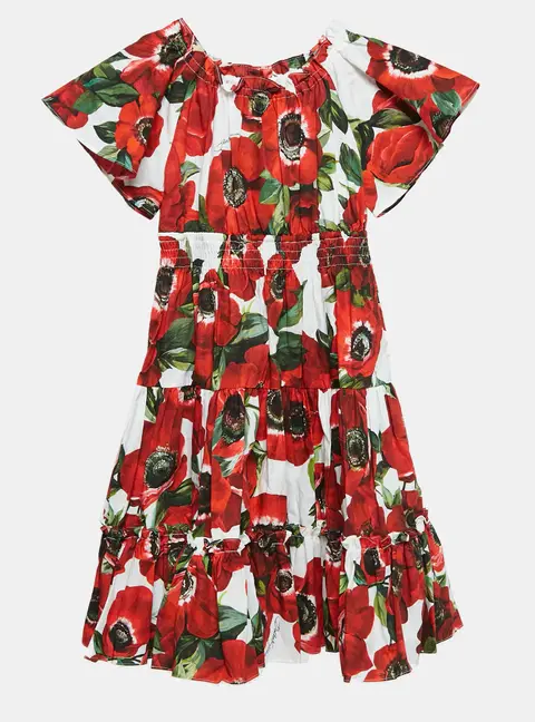 Dolce & Gabbana Kids Red Floral Print Poplin Tiered Dress 24-30 M