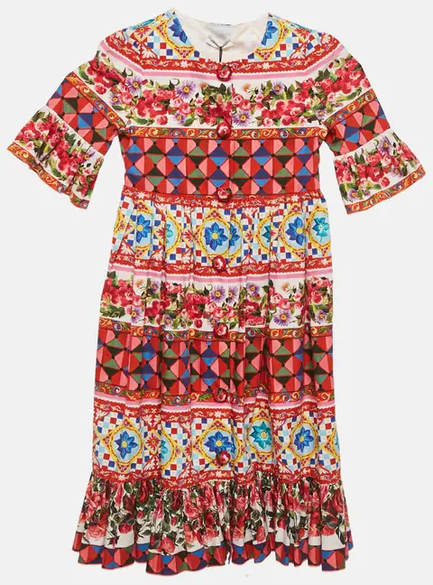 Dolce & Gabbana Multicolor Carretto Con Rose Print Cotton Flouce Dress 4 Yrs