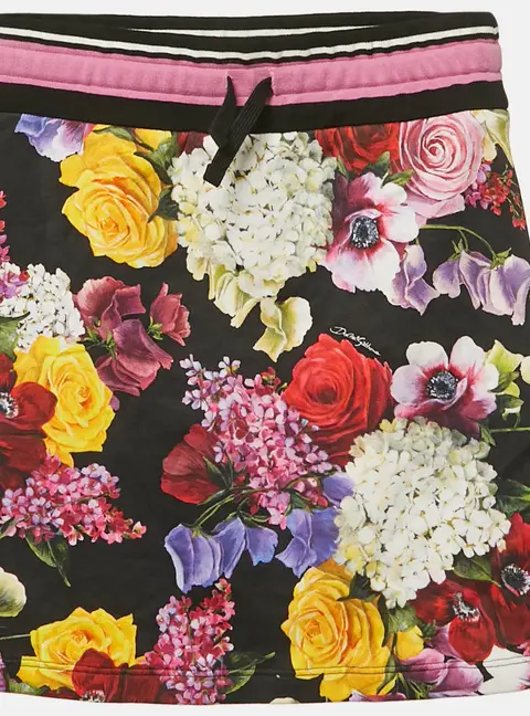 Dolce & Gabbana Kids Black/Pink Floral Print Cotton Mini Skirt 11/12 Yrs