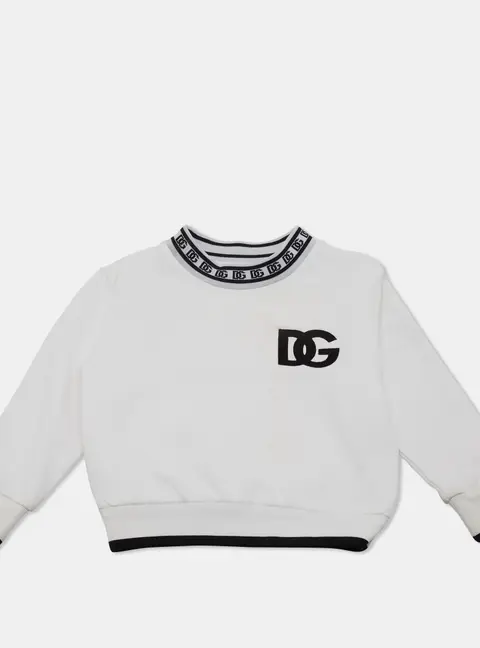 Dolce & Gabbana Kids White Logo Embroidered Cotton Sweatshirt 2 Yrs