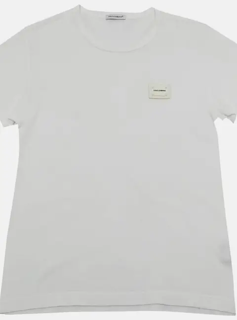 Dolce & Gabbana Kids White Logo Plaque Applique Jersey T-Shirt 7/8 Yrs