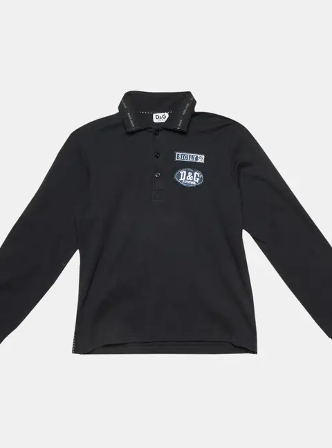 D&G Junior Black Cotton Applique Detail Polo T-Shirt 12 Yrs