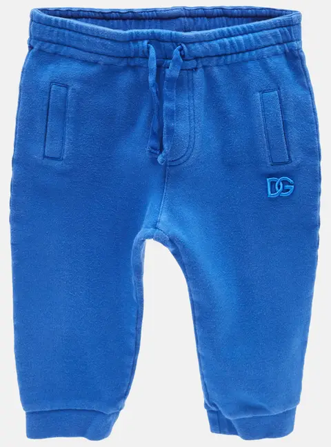 Dolce & Gabbana Kids Blue Logo Embroidery Cotton Knit Joggers 12-18 M
