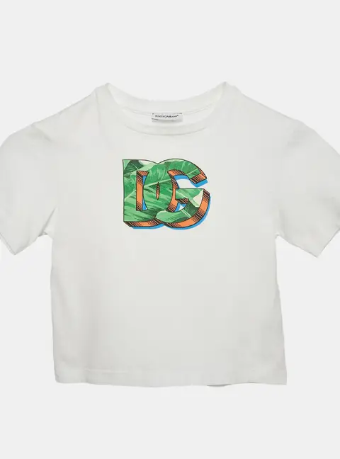 Dolce & Gabbana Kids White Logo Print Cotton Crew Neck T-Shirt 2 Yrs