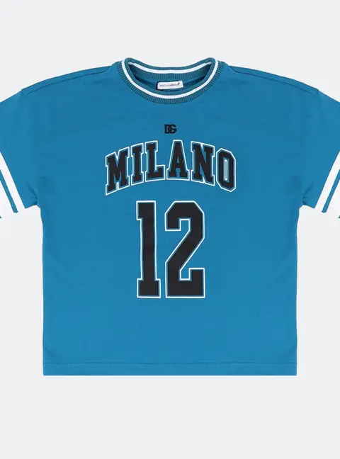 Dolce & Gabbana Kids Blue Printed Cotton T-Shirt 12-18 M