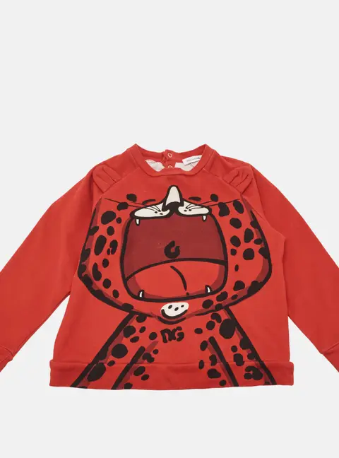 Dolce & Gabbana Kids Red Animal Print Cotton Long Sleeve T-Shirt 18-24 M