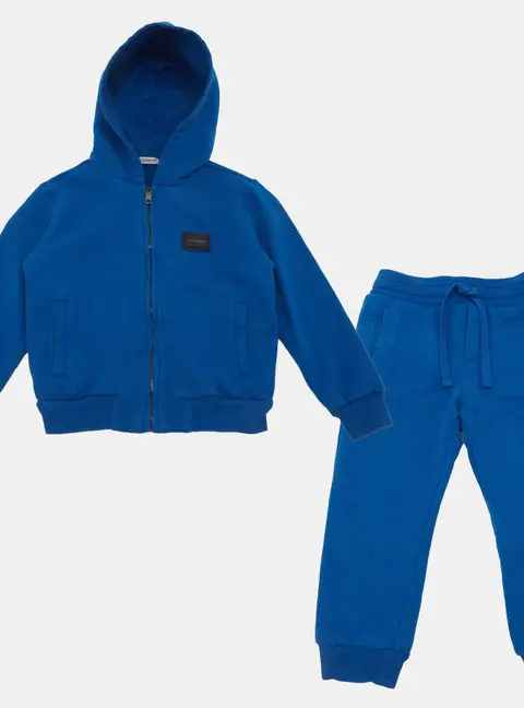 Dolce & Gabbana Blue Jersey Rubberized Logo Detail Hoodie and Pants Set 3-4 Yrs