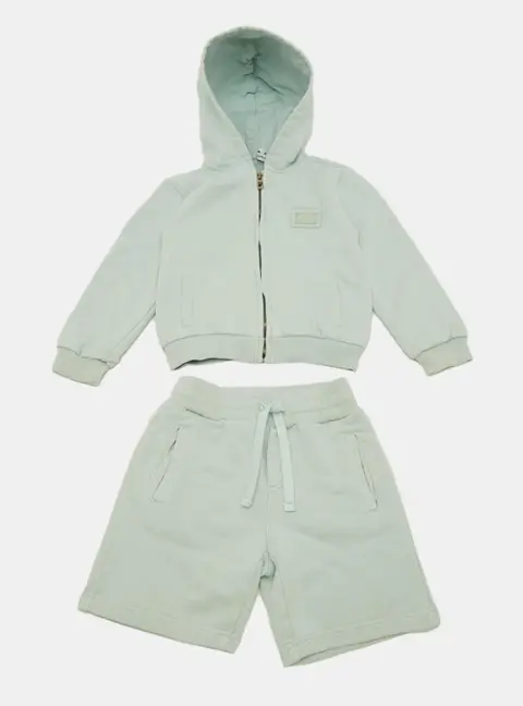 Dolce & Gabbana Light Green Jersey Logo Plaque Hoodie and Shorts Set 18-24 M