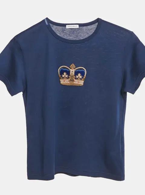 Dolce & Gabbana Blue Kings Crown Applique Cotton T-Shirt 7/8 Yrs