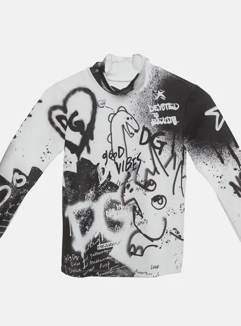 Dolce & Gabbana Kids White Printed Jersey High Neck T-shirt 6 Yrs