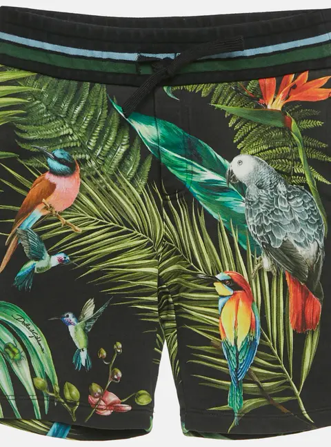 Dolce & Gabbana Kids Black Tropical Print Cotton Shorts 6Yrs
