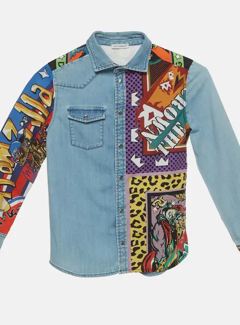 Dolce & Gabbana Kids Blue DG Super King Print Denim Shirt 7/8 Yrs