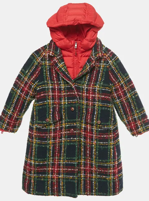 Dolce & Gabbana Blue/Red Plaid Wool and Synthetic Detachable Down Coat 5 Yrs