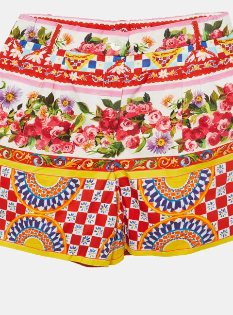 Dolce & Gabbana Kids Multicolor Majolica Print Cotton Shorts 9-10 Yrs