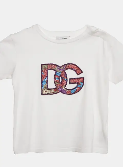 Dolce & Gabbana Kids White Logo Applique Detail Crew Neck T-Shirt 24-30 M