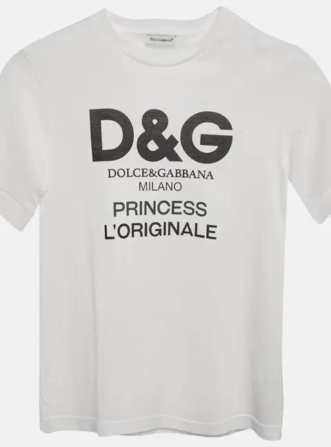 Dolce & Gabbana Kids White Logo Print Cotton Crew Neck T-Shirt 4 Yrs