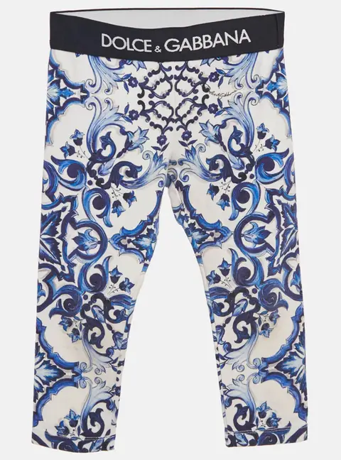 Dolce & Gabbana Kids White/Blue Printed Cotton Knit Pants 2 Yrs