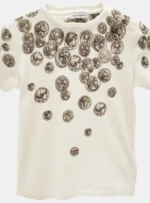 Dolce & Gabbana Kids White Coin Print Cotton Crew Neck T-Shirt 24-30 M