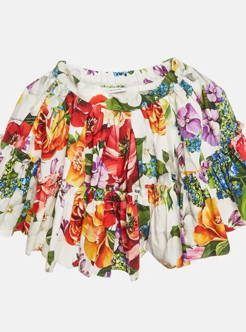 Dolce & Gabbana Kids Multicolor Floral Print Cotton Tiered Skirt 6 Yrs