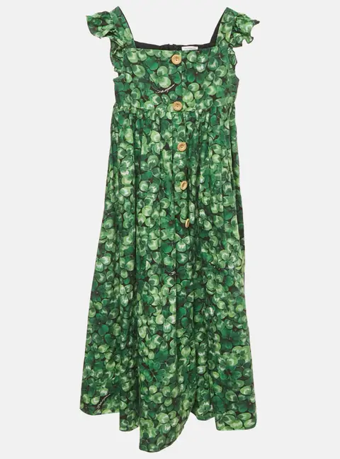 Dolce & Gabbana Kids Green Printed Poplin Ruffled Sleeve Dress 11/12 Yrs