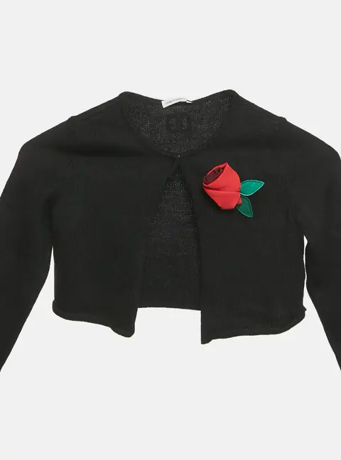 Dolce & Gabbana Kids Black Rose Applique Knit Cardigan 4 Yrs