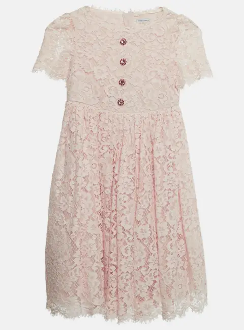 Dolce & Gabbana Kids Pink Lace Bejeweled Buttons Dress 6 Yrs
