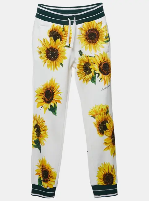 Dolce & Gabbana Kids Yellow Sunflower Print Cotton Joggers 7/8 Yrs
