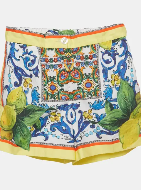 Dolce & Gabbana Kids Yellow/Blue Majolica Print Poplin Shorts 6Yrs