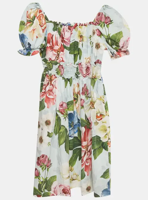 Dolce & Gabbana Kids Blue Floral Print Poplin Dress 11-12Yrs