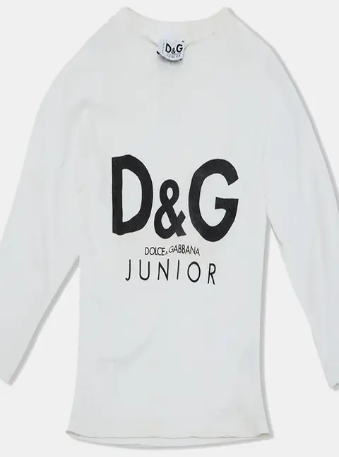 D&G Junior White Logo Print Cotton Full Sleeve T-Shirt 5Y