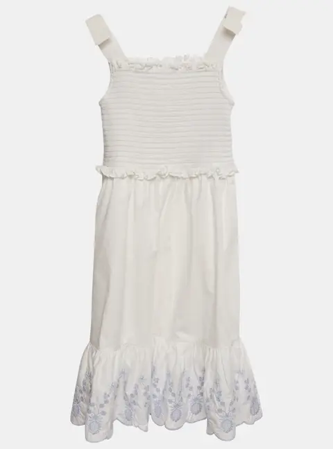 Self-Portrait White Embroidered Cotton Smocking Dress 6-7Yrs