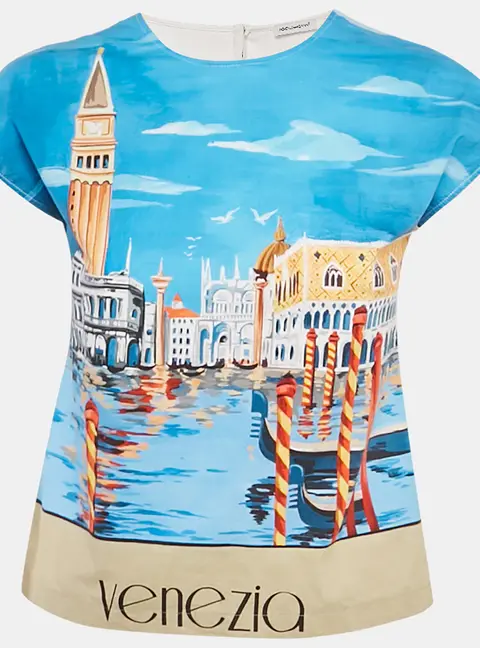 Dolce & Gabbana Blue Venezia Printed Cotton Top 8 Years