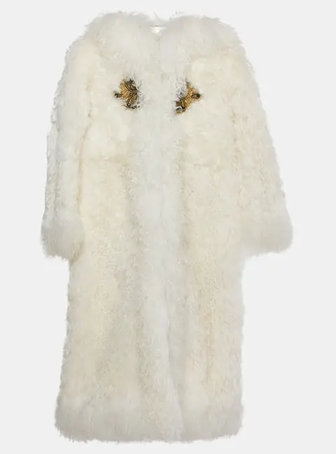 Dolce & Gabbana White Lamb Fur Apllique Detail Coat 7-8 Years