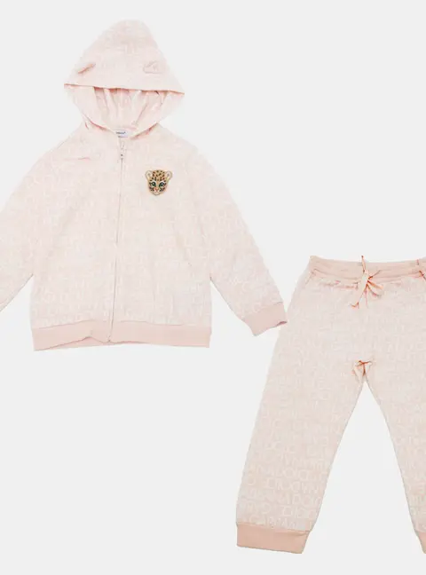 Dolce & Gabbana Pink Monogram Pattern Leopard Patch Hoodie and Pant Set 2-3 Yrs