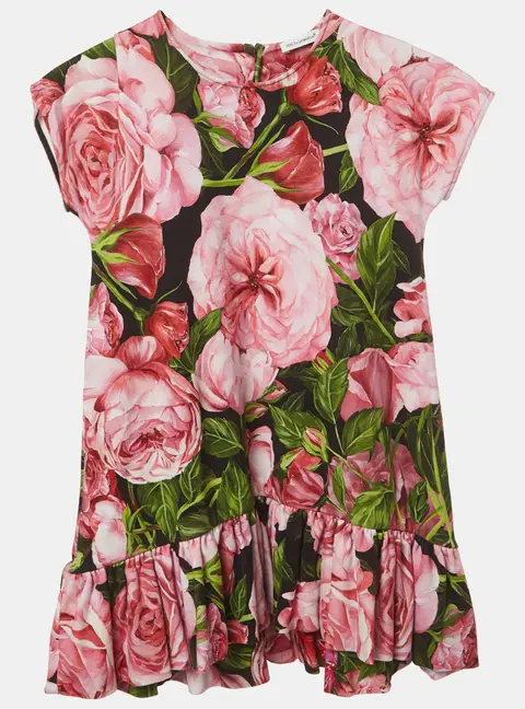 Dolce & Gabbana Kids Pink/Green Rose Print Jersey Dress 5Yrs