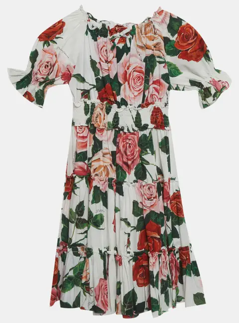Dolce & Gabbana Multicolour Floral Print Cotton Tiered Dress 7-8 Yrs