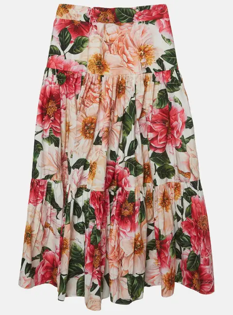 Dolce & Gabbana Pink Floral Printed Cotton Maxi Skirt 7/8 Years