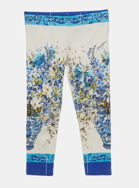 Dolce & Gabbana Kids Blue/White Floral Print Jersey Leggings 3Yrs