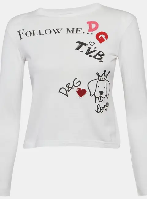 Dolce & Gabbana White Graphic Print Logo Detail T-Shirt 7/8 Yrs