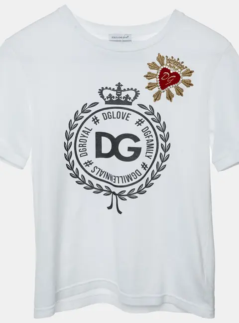 Dolce & Gabbana Kids White DG Graphic Jersey Knit T-shirt 7-8 Yrs