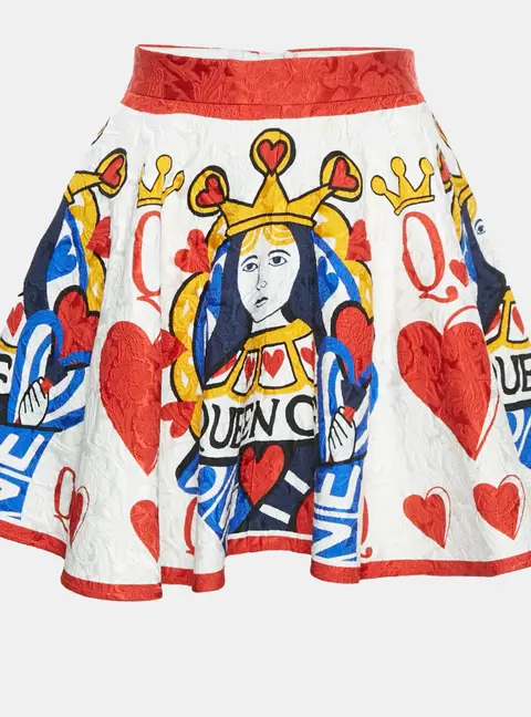 Dolce & Gabbana White Queen of Love Print Jacquard Flared Mini Skirt 7-8 Yrs