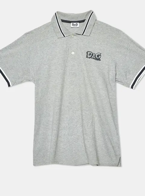 D&G Kids Grey Logo Embroidered Cotton Polo T-Shirt 14 Yrs