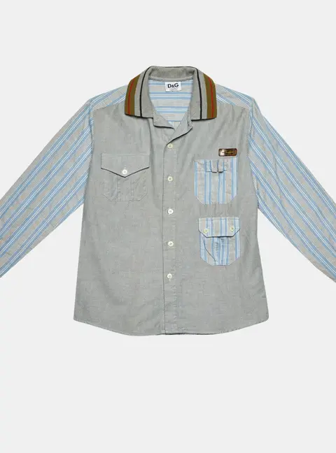 D&G Junior Grey/Blue Cotton Button Front Shirt 10 Yrs