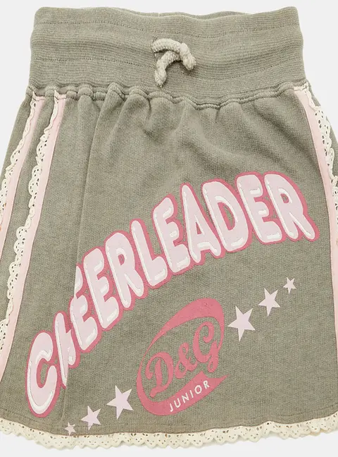 D&G Junior Grey Logo Print Cotton Lace Detail Skirt 6Y