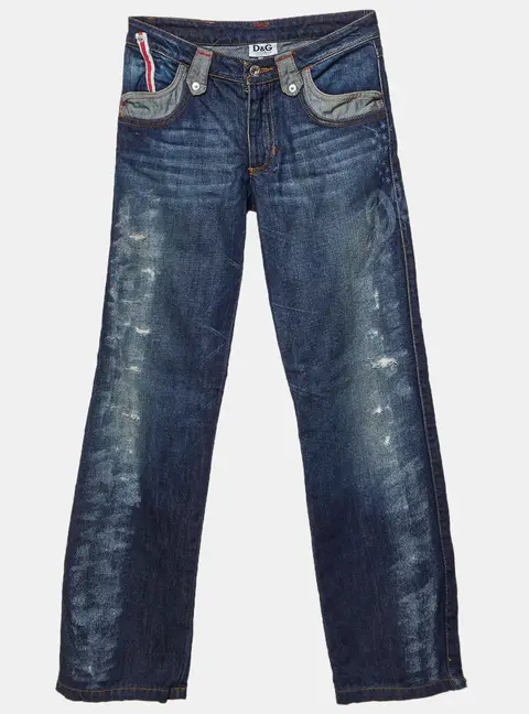 D&G Junior Blue Logo Print Distressed Denim Jeans 10 Y Waist 23"