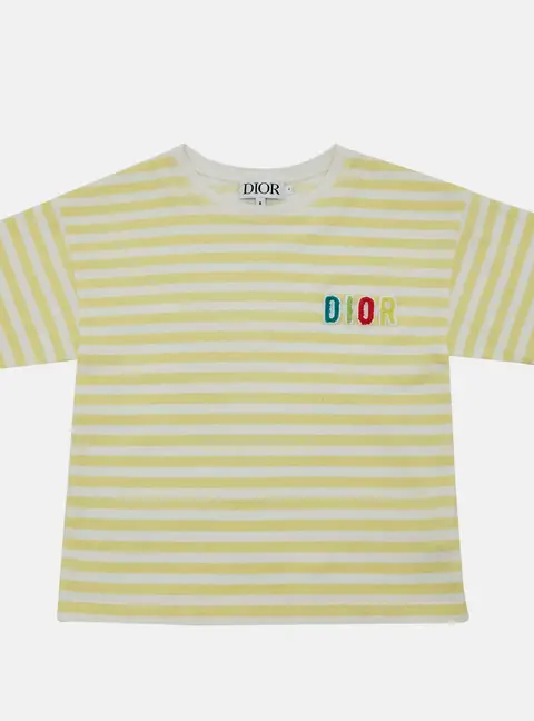 Dior Kids Yellow Striped Logo Cotton T-Shirt Size 4 Yrs